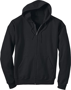 Sweat-shirt à capuche pour homme, couleur unie noire, coton, tissu molletonné français, fermeture éclair sur le devant, coupe décontractée, vêtement d'automne - Product Image 1