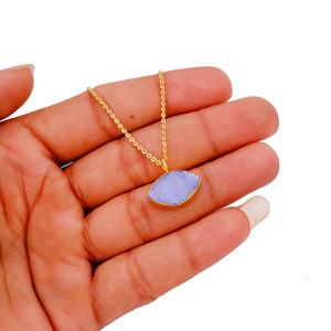 Collier pendentif Sugar Druzy, bijoux en laiton plaqué or 18 carats faits à la main, fournisseur en gros - Product Image 2