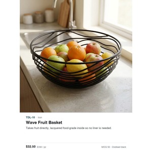 Corbeille à fruits en fer forgé à la main, motif vague, ajourée, en métal noir oxydé, décoration d'intérieur - Product Image 3