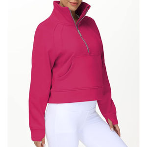 Sweat-shirts d'hiver à demi-zip en molleton bouclette vierge personnalisés de haute qualité pour femmes, style streetwear, coupe oversize à épaules tombantes, imperméables et respirants - Product Image 4