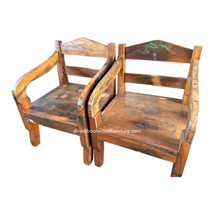 Canapé d'angle rustique artisanal une place avec accoudoir carré en bois de bateau recyclé naturel, démontable, écologique, intérieur/extérieur - Product Image 3