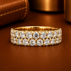 แหวนเพชรทรงกลมสองแถวแบบเต็มวง 14K ทองคำขาว แหวนแต่งงาน แหวนครบรอบ งานฝีมือสั่งทำ ขายส่ง - Product Image 1