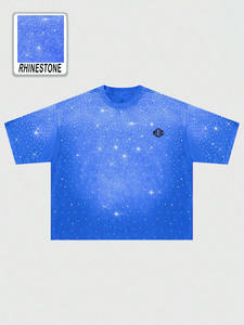 Camiseta de lujo con pedrería para hombre, estilo urbano, oversize, brillante, de manga corta, cuello redondo, OEM - Product Image 5