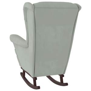 Fauteuil à bascule en velours gris clair, bois de caoutchouc massif avec mousse standard pour salon - Product Image 5