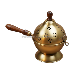 Handmade Iron Incense Burner with Wooden Handle <b>Decorative</b> Charcoal Bakhoor Burner for Home Temple Aromatherapy Gift - Product Image 3