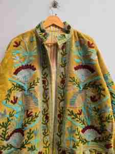 Antique <b>Mustard</b> Velvet Suzani Jacket for <b>Women</b> Hand Embroidered Wildflower Garden Bohemian Ethnic <b>Coat</b> Wholesale Fashion Export - Product Image 6