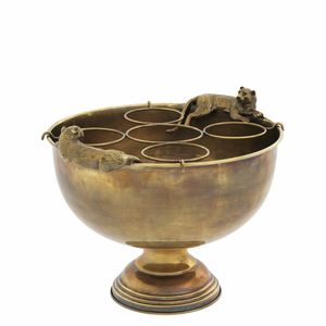 Antique Gold Metal Compote Bowl Vintage Brass Pedestal Champagne Bowl Handcrafted Raw Texture Bottle Chiller for Centerpiece - Product Image 3