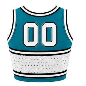 Ensemble uniforme de cheerleading bleu sarcelle : Crop top et jupe plissée pour compétition de danse d'équipe, tenue de performance sportive - Product Image 4