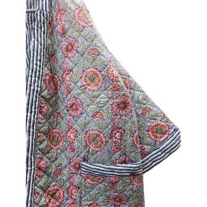 Women <b>Vintage</b> Floral Quilted <b>Kimono</b> Robe V Neck Three Quarter Sleeve Thermal Sleepwear gift for her - Product Image 3