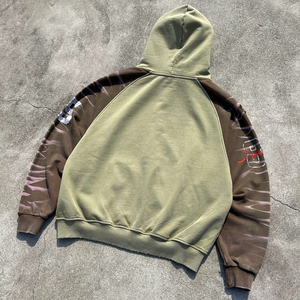 เสื้อฮู้ดผ้าฟลีซคอตตอน 100% ล้างสีแบบแอซิดวอช สไตล์สตรีทแวร์ แต่งดีเทลขาดๆ  ประดับคริสตัล  รับออกแบบลายตามสั่ง - Product Image 3