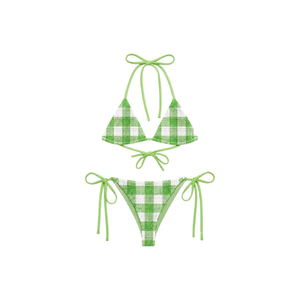 Bikini Azul con Detalle de Rodajas de Limón con Cuentas, Escote Halter y Tirantes en la Parte Inferior, Traje de Baño de Dos Piezas para Mujer - Product Image 3