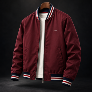 Chaqueta bomber azul marino para hombre con cierre de cremallera, cuello alto, a prueba de viento, estilo deportivo, tipo béisbol, para otoño. - Product Image 3