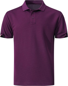 Camisa de Piqué Morada de Manga Corta para Hombre, Informal, Transpirable, de Algodón, Color Sólido, Tejido de Punto, Corte Regular, Cierre de Botones, Alta Calidad - Product Image 1
