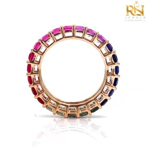 Bague de mariage de luxe unisexe en or massif 9K/14K/18K avec diamant de laboratoire taille émeraude, sertie sur toute la longueur, couleur DEF, bijoux fins OEM ODM - Product Image 5