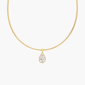 Collar <b>Necklace</b> With Bezel Set 2 CTW Pear Shaped Lab-Grown Diamond In Yellow Gold - Product Image 1