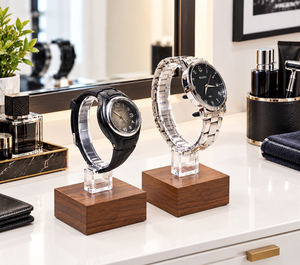 Elegant Single <b>Acrylic</b> and Wood Watch Display <b>Stand</b> | Premium Showcase for Your Timepieces - Product Image 2