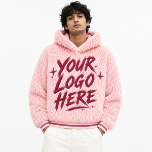Men's <b>Faux</b> <b>Fur</b> <b>Hoodies</b> Oversized Casual Winter Wear Printed Logo Unisex Regular Fit Knitted Fleece Sweatshirt Wholesale Supplier - Product Image 2