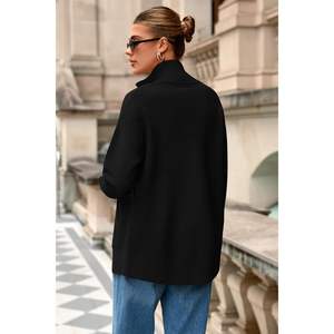 Pulls à col montant zippés à manches longues pour femmes, automne 2025, décontractés, amples, en tricot côtelé, avec trous pour les pouces, veste d'automne - Product Image 1