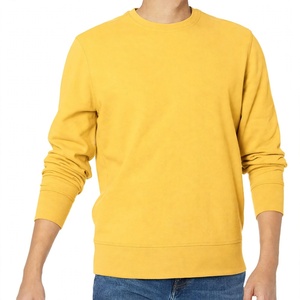 Plain Yellow Crewneck Sweatshirt Long Sleeve Cotton <b>Pullover</b> <b>Men</b> Casual Winter Apparel Basic Solid Fleece Top - Product Image 1