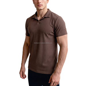 Chemise Homme Marron en Maille Gaufrée Col Rond Manches Classiques Coupe Droite Décontractée Soie/Coton Respirante Couleur Unie Anti-Plis - Product Image 2