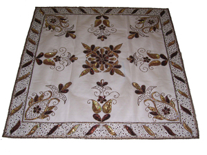 Lowellcraft Handmade Hand Zari Embroidery Square Modern Floral & Geometric <b>Table</b> <b>Cover</b> and Place Mats Polyester Tablecloth - Product Image 5