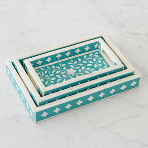 Plateau de service en rotin en bois de bambou en matériau naturel indien Style rustique avec poignées pour le petit déjeuner Plateau de rangement pour boissons au café - Product Image 5