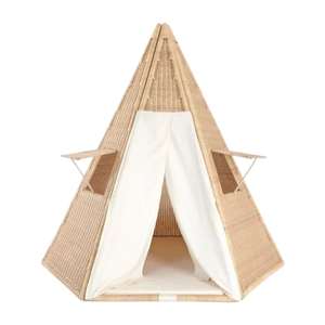 Tente de jeu Wigwam en rotin artisanal de qualité supérieure pour enfants, maisonnette en osier pour enfants avec coussin, intérieur/extérieur - Product Image 1