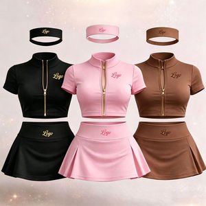 Ensemble de sport 3 pièces personnalisé pour femme, style halter, pour l'été, avec veste de yoga à fermeture éclair dorée au-dessus du genou, en tissu modal et toile, idéal pour le fitness et l'entraînement - Product Image 6