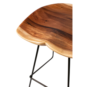Tabouret de comptoir rustique en noyer massif, design moderne et minimaliste, siège en bois artisanal, base en métal, meuble stable - Product Image 6