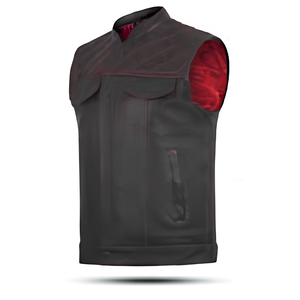 Gilet de club en cuir et denim pour motard, avec broderies personnalisées, imperméable, unisexe, grande taille, noir et marron, pour l'hiver - Product Image 1