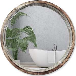Miroir mural rond en bois rustique, style ferme, décoratif, à suspendre, pour salle de bain, entrée, salon, chambre à coucher - Product Image 6