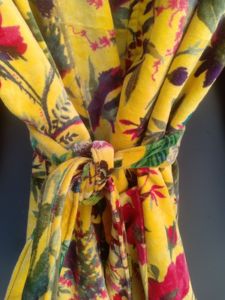 Yellow Floral Print Robe Long Sleeve <b>Belted</b> Kimono Casual Sleepwear Full Length Yellow <b>Red</b> Pattern Summer Wear - Product Image 2