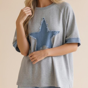 Custom Logo Wholesale Summer Loose Casual Regular Fit Vintage 100% Cotton Breathable Color Block Star <b>Patchwork</b> Neck T-<b>Shirt</b> Men - Product Image 5