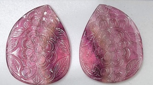 Natural Pink Tourmaline Carving Loose Gemstone <b>Top</b> quality Tourmaline Carving Pairs For Jewelry Making - Product Image 5