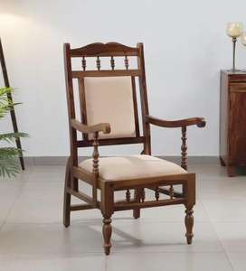 Fauteuil traditionnel en bois de Sheesham à dossier haut et accoudoirs - Product Image 6