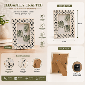 Decorative Wooden Photo <b>Frame</b> Geometric Pattern Family <b>Picture</b> <b>Frame</b> Elegant Tabletop <b>Frame</b> for Home office Living Room Decor - Product Image 5