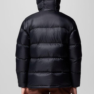 Men's Black Eco-Friendly <b>Puffer</b> <b>Jacket</b> Hooded Zipper Closure Stand Collar Windproof Casual Winter Outerwear <b>Thin</b> Fur Shell - Product Image 2