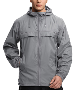 Men's Green Hooded Windproof Rain Jacket With Zipper Closure And Pockets Casual Spring Outdoor Wear Lightweight Polyester Coat - Product Image 3