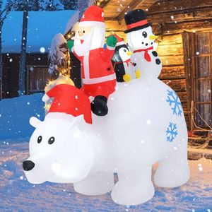 Babbo Natale Gonfiabile Animato di 1,8 Metri con Pinguino e Pupazzo di Neve Illuminati, Decorazione da Giardino per Esterni - Product Image 4