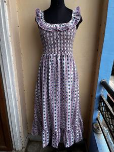 Robe longue maxi de style vintage, imprimée à la main avec un motif floral, manches bouffantes, longueur au sol, robe maxi d'été - Product Image 2