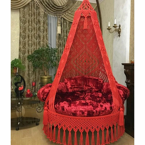 72" Red Royal Elegant Macramé Boho Rope <b>Swing</b> Chair <b>for</b> Outdoor Garden Patio Courtyard-Hanging Chair <b>for</b> Outdoor Furniture - Product Image 1
