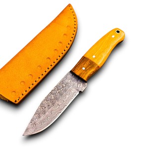 Couteau de chasse et de dépecage en acier Damas à pointe tombante, directement de l'usine, avec étui, haute qualité, personnalisable, ultra-affûté, vente en gros, ODM - Product Image 1
