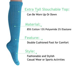 Turquoise Blue Cotton Women's Slouchy Scrunch <b>Socks</b> <b>Knee</b> <b>High</b>-Shoe Size 5 to 10 - Product Image 5