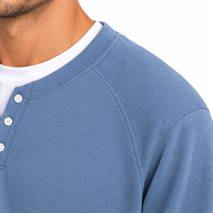 <b>Men</b> Winter Knitted <b>Long</b> <b>Sleeve</b> <b>Henley</b> Pajama Set Casual Blue Sleepwear Cotton Blend Button Collar Loungewear Indoor Homewear - Product Image 5