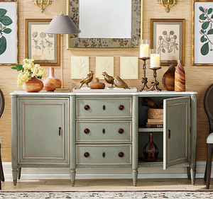 Buffet classique minimaliste en bois de mahogany massif fait main avec dessus en marbre et tiroirs pour chambre et salon - Product Image 2