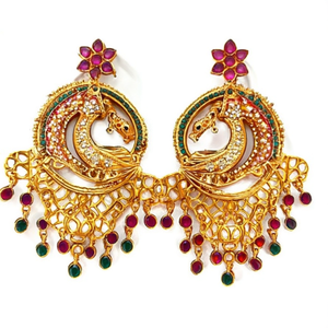 Antique Peacock Style Chandelier Earrings with Zircon Bohemian Religious Geometric Design - Product Image 2