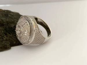 925 <b>Silver</b> Moissanite Ring Rhodium Plated Pave Band Prong <b>Crown</b> Style Cluster Ring for Wedding Engagement Gift - Product Image 2