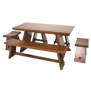 Ensemble table et bancs de pique-nique en teck, table à manger avec sièges intégrés, mobilier de jardin moderne pliable et minimaliste - Product Image 5