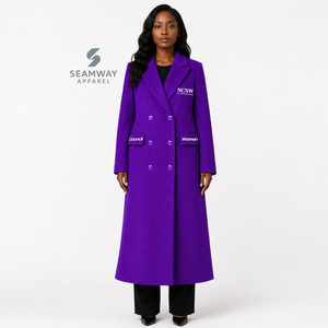 Manteau long croisé pour femme NCV Sorority, col à revers cranté, manches longues, coupe ajustée, brodé, vêtement d'extérieur formel - Product Image 6