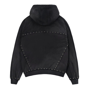 Custom Men <b>Black</b> Studded Rhinestone Zip Hoodie 350GSM Heavyweight Cotton <b>Fleece</b> Regular Fit Streetwear Winter Eco-Friendly - Product Image 3